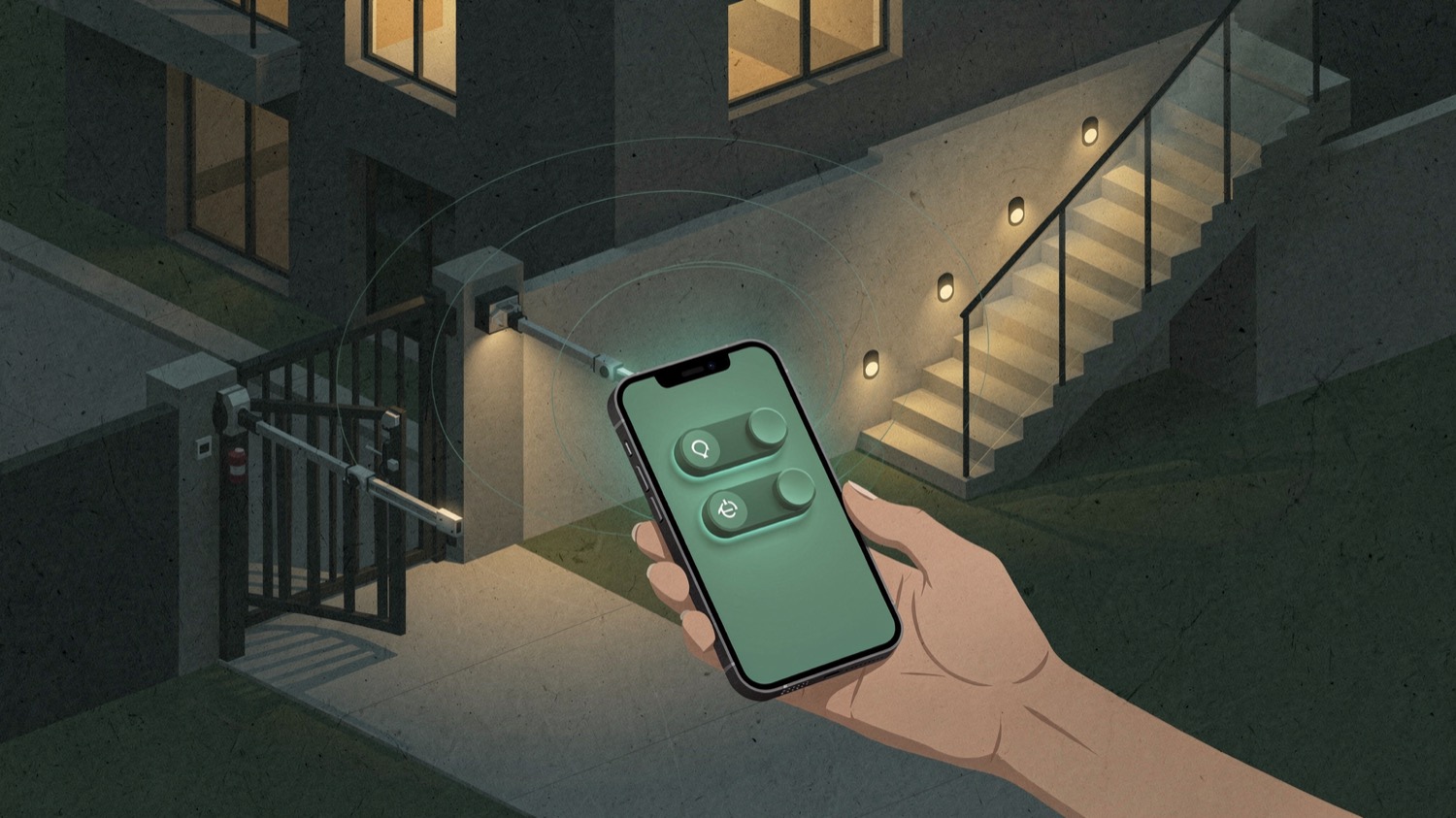 Aptoshare controlling a gate and lights from a phone